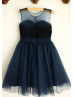 Navy Blue\Ivory  Chiffon Tulle Knee Length Flower Girl Dress